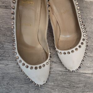 Christian Louboutin White Studded Pointed-Toe Heels